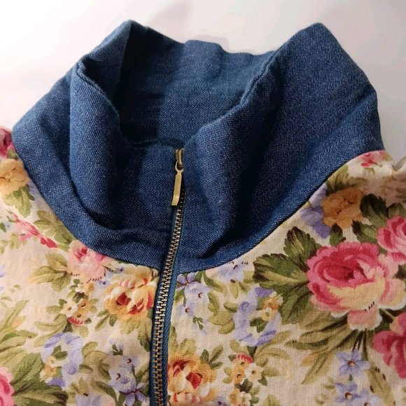 Vintage Womens M Jacket Lightweight Chambray Floral Peony Alice Martin Zip Up - Picture 9 of 16